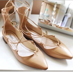Zara basic lace up flats in nude leather